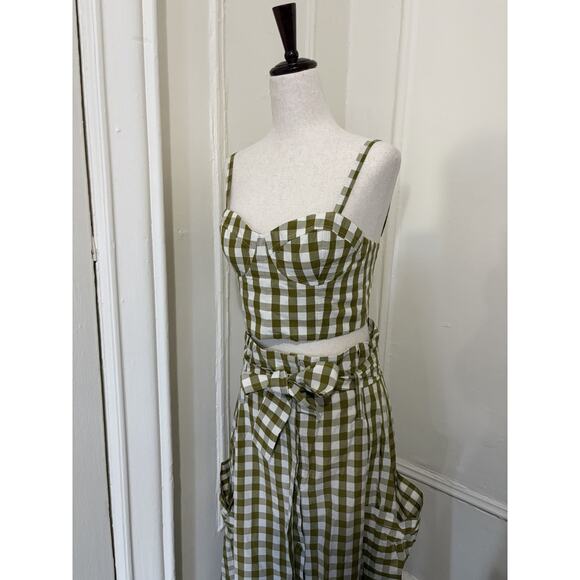 Whit Two Piece Green White Gingham Top/Skirt Size 6 - Picture 3 of 6